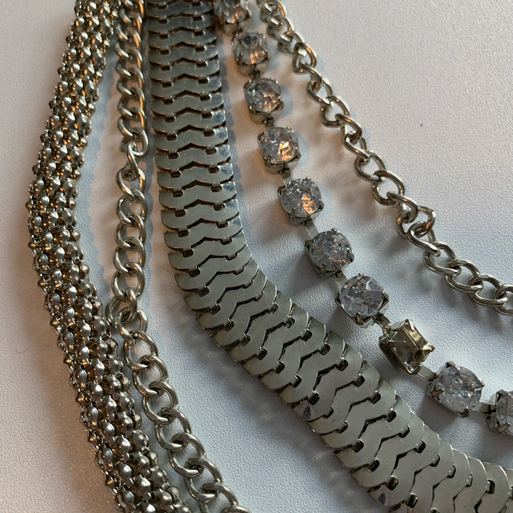 Dramatic Silver Tone Five Layered Bib Necklace - image 7